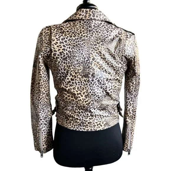 Walter Baker francis leather moto jacket leopard print NWOT size large - Picture 5 of 8